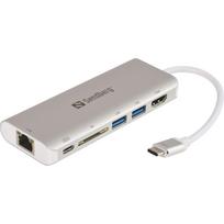 Sandberg USB centras 136-18, 4, USB 2.0, pilkas, HDMI, RJ-45, USB 3.2 Gen 1 Type-A, USB Type-A