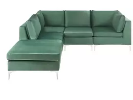 4 vietų modulinė sofa EVJA, dešininė, žalia veliūrinė, su otomane