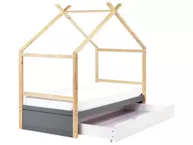 Vaikiška lova namelis ORGEVAL 90 x 200 cm su daiktadėže, pušies mediena, pilka