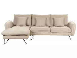 Trivietė kampinė sofa SERSAN šenilo audinio, smėlio spalvos, dešininė