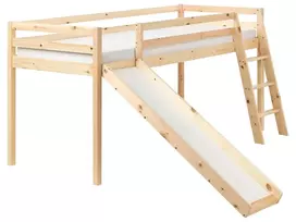 Dviaukštė lova iš pušies medienos STAPLE 90 x 200 cm su čiuožykla, šviesiai ruda