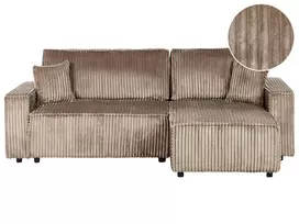 Išskleidžiama 3 vietų kampinė sofa ABACKA iš velveto, šviesiai ruda, su patalynės dėže, kairinė