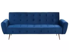 Trivietė išskleidžiama sofa SELNES, veliūrinė, tamsiai mėlyna