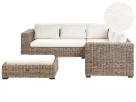 Sodo kampinė sofa su pufu 5 asmenims RINELLA, pilkas ratanas
