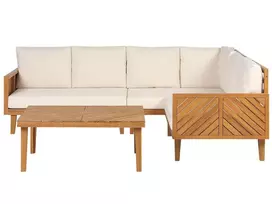 Kairinė sodo kampinė sofa su staliuku 4 asmenims BARATTI Ruda Akacijos mediena