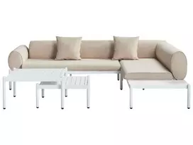 L formos sodo kampinė sofa su staliuku 5 asmenims RASIGLIA kairinė smėlio spalvos metalinė