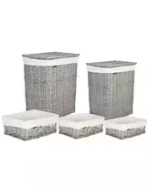 5 krepšių rinkinys ELLA, gluosninis, pilkas, 50/86 l