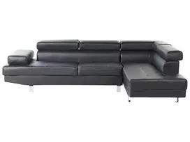 5 vietų kampinė sofa NORREA, dirbtinė oda, juoda, kairinė