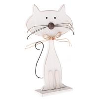 Balta medinė katės formos dekoracija Dakls Cats, 25 cm aukščio
