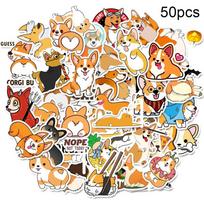 50Pcs Cartoon Corgi Decals Suitcase  Adhesive Sticker Fridge Decor one size