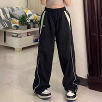 Retro Street Casual Ankle Pants, Hip-hop Elastic Waist Sports Pants, High Waist Loose Straight Leg Wide Leg Pants XXXL juoda