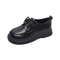 Black lace-up small leather shoes women's college platform shoes retro soft-soled single shoes 35 juoda