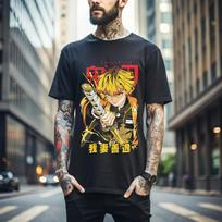 100% cotton TOPS UNISEX TEES MENS WOMENS Agatsuma Zenitsu Shirt Demon Slayer Kimetsu No Yaiba Anime Black Shirt Gift 435 S juoda