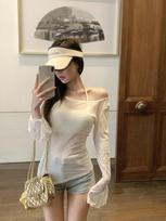 Pure Desire Spicy Girl Flare Sleeve Sunscreen Cover-up T-shirt for Women - Slim Fit Irregular Thin Top for Spring One Size balta