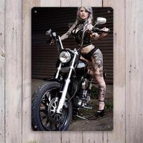 1 vnt. Vintažinis pankroko motociklo tatuiruotės metalinis skardos ženklas - Retro sienų menas su juodais nėriniais ir sraigtasparnio motociklo dizainu 20x30cm（7.8x11.8inch）