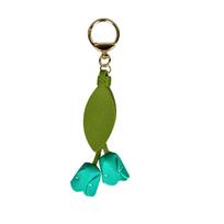 8-Color Soft Leather Tulip Bag Charm– Elegant Hanging Floral Accessory with Metal Ring, Realistic Bloom Design for Backpack ežero žalia spalva