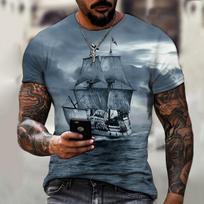 Vintažiniai vyriški marškinėliai su 3D spausdinimu „Pirate Ship Crew“ kaklo trumpomis rankovėmis marškinėliai vyrams, dideli viršutiniai marškinėliai „Homme Camiseta“ S
