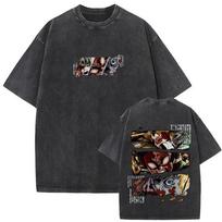 Jujutsu Kaisen Kento Nanami (Skeleton Form) Vintage Washed Blue Flame Style Oversized Graphic T-Shirt, Anime Streetwear Tee, Unisex Casual Top L
