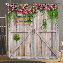 Plytų Sienos Dušo Užuolaida Botaninis Gėlė Natūrali Ūkininko Liana Šulinio Rustic Medinė Panelė Namų Poliesterio Audinys Vonios Dekoro Užuolaida W60H190(CM)-1 Pcs