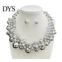 Banquet Party Necklace 1 Set Chunky Faux Pearl Jewelry, Beaded Choker And Retro Style Earrings, Metallic for Women Dinner Parties Wedding Square Neck