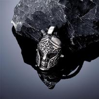 Ancient Greece Spartan Warrior Helmet Necklaces Men Stainless Steel Norse Vikings Skull Pendant Vintage Male Jewelry Gothic Gift 60CM black
