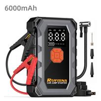 RUFISNA Car Jump Starter 3000A Peak 12V Jump Starter,150PSI Tire Inflator Air Pump,Multifunctional Emergency Battery Charger Power Bank & Jumper Grey-6000mAh