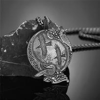 Vikings Odin's Raven Necklaces Men Norse Vegvisir Amulet Antique Bronze Metal Pendant Crow Scandinavian Punk Gothic Male Jewelry 60CM