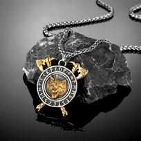 Mix Gold Color Thor's Hammer Wolf Necklaces Stainless Steel Retro Norse Odin's Wolf Head Amulet Pendant Men Viking Runes Jewelry 60cm