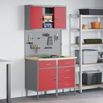 Darbo spintos rinkinys su stalčių su lentyna 5 pcs Raudona