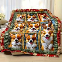 Corgi Dog Art Pattern Decorative Throw Blanket for Sofa, Bed, Living Room, and Home Decor Styling Size: 75*100cm, Weight: 230 GSM