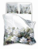 Satin bedding 140x200 digitally printed nobile flowers with greenery on a light background