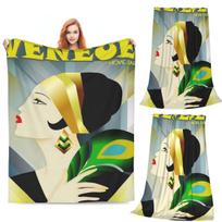 Art Deco Flapper Postcard Fashion Print Blankets Soft Warm Flannel Throw Blanket Bedding for Bed Living room Picnic Travel Couch Size: 75*100cm, Weight: 230 GSM