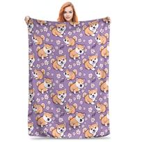 Flannel Throw Blanket Shiba Inu Lovely Cute Dogs In Light Blue Warm Plush Blankets Soft Bedspread for Bed Living room Home Couch Size: 75*100cm, Weight: 230 GSM