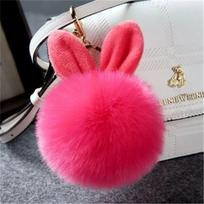 Woman Car Pendant Cute Bag Charms Pom Pom Key Chain Bag Pendant Fur Ball Key Ring Bunny Keychain arbūzo raudonos spalvos