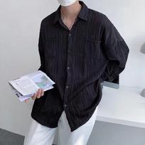 Men's Trendy Hong Kong Style Pleated Ice Silk Long Sleeve Shirt - Casual Summer Jacket L juoda