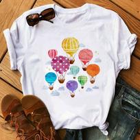 Cute cartoon balloon round neck short-sleeved T-shirt women's casual Harajuku loose T-shirt top M