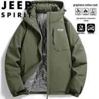 JEEP SPIRIT Men's Graphene Padded Outdoor Jacket 4XL armijos žalia spalva