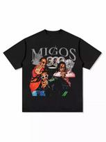 2026 PavasarisVasara Migos HipHop Rap Amerikietiški Trumpomis Rankovėmis Gatvės Retro Spausdinti Grynos Medvilnės Apvaliu Kaklu Marškinėliai Streetwear Marškinėliai S