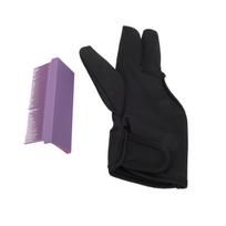 3 Finger Barber Glove Heat Resistance Gloves Nylon Carbon Fibers with Flat Iron Comb Attachment for Hair Styling Black
