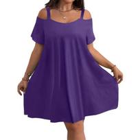 Women's Summer Off Shoulder Mini Dress Short Sleeve Flowy A-line Dress Casual Loose Beach Vacation Sundress XL