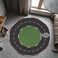 Vaikų apvalus lenktynių trasos kilimas Startas Finišas Automobilių kelio kilimas Neslystantis Lenktynių tema Grindų dekoras Speedway kilimėlis vaikų žaidimų kambariui Diameter 60cm gray