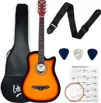 V-Tone V-TONE AG ONE SB akustinė gitara 4/4 „sunburst“, skirta pradedantiesiems: trinkelės, dirželis, atsarginės stygos, dėklas, akordų rinkinys