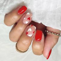 24 Pcs Valentines Day Press On Nail Glossy False Nail Short Square Full Cover Stick on Nail Heart Artificial Nail 1