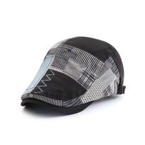 Cotton Irregular Plaid Beret Adjustable Newsboy Hat Breathable Painter Caps  Sunscrean juoda