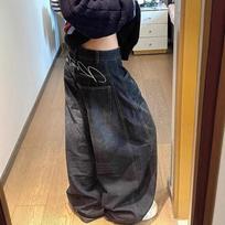 Casual Womens Y2K Loose Baggy Jeans Blue Washed High Street Vintage Cargo Pants Wide Leg Oversized Trousers Y2K Pants XS mėlyna
