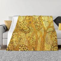 Gustav Klimt Gold Floral Throw Blanket For Decorative Sofa Dorm Room Essentials Blankets Size: 75*100cm, Weight: 230 GSM