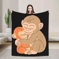 Soft Comfy Flannel Throw Blanket with Cute Monkey Design Ideal for Plane Travel Bedding Baby Gifts and Home Decor Size: 75*100cm, Weight: 230 GSM