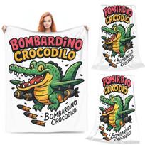 Bombardiro Crocodilo Meme Italian Brainrot Blankets Warm Flannel Throw Blanket Bedding for Bed Living room Picnic Travel Couch Size: 75*100cm, Weight: 230 GSM