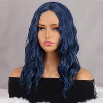 MISS WIG vidutinio ilgio natūralus banguotas perukas be kirpčiukų, nėrinių juodos mėlynos spalvos sintetinio pluošto perukas moterims kasdieniam dėvėjimui 14inches
