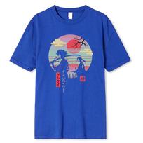 Japanese Walking Home Hip Hop Print Male Tops Fashion Street T-Shirt Summer Casual Cotton Tshirt Oversized Loose Tees XXXXL mėlyna